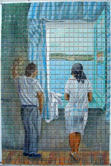 MOSAIC TILE PAINTING, OIL PAINT 